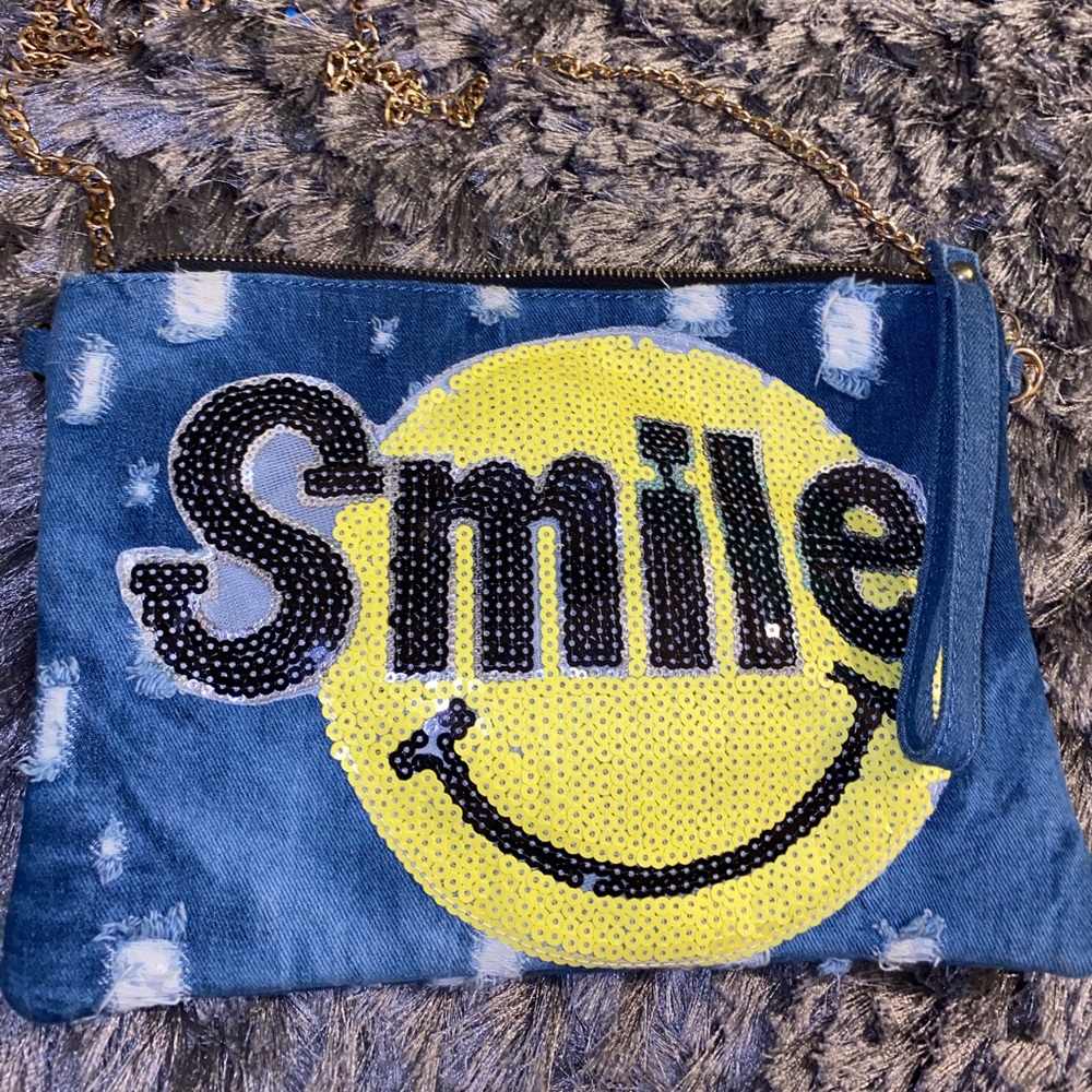 Smiley Face Denim Crossbody Bag